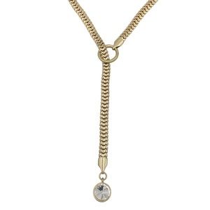Gold Rhinestone Bolo Loop Long Drop Necklace